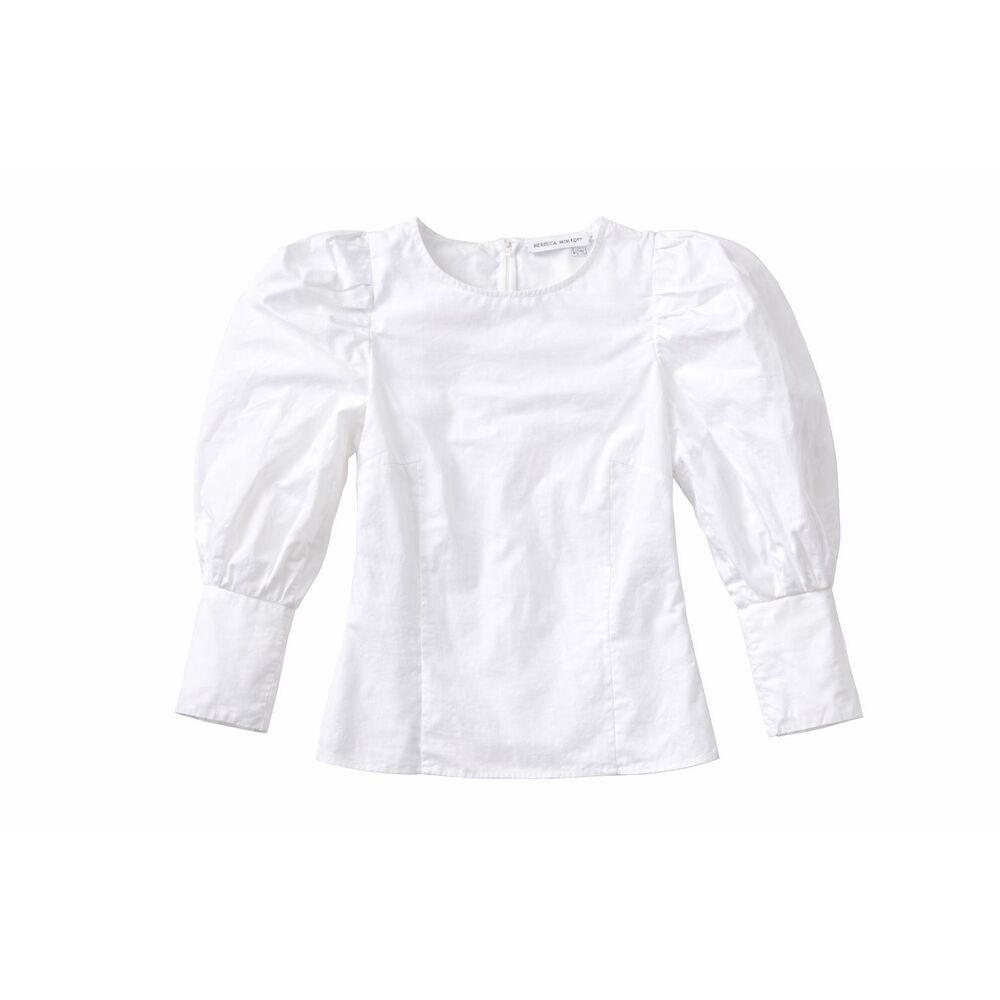 Rebecca Minkoff White Puff Sleeve Blouse Size M Zip Back Cotton Top